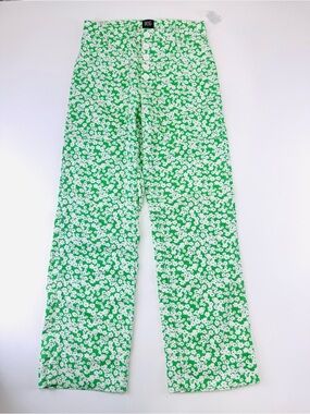 BDG Floral Utility Pants Green White Straight Leg Size 26 Button Fly Retro